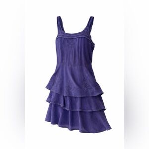 Johnny Was Indigo Embroidered Rayon Tiered Dress Boho Midi Womens Medium